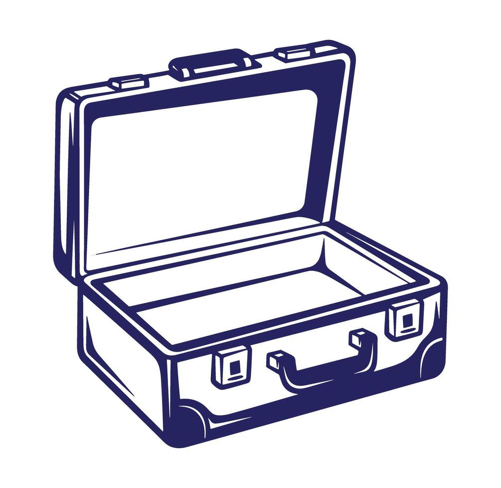 Simple retro suitcase illustration with open lid showing empty space and travel concept vector