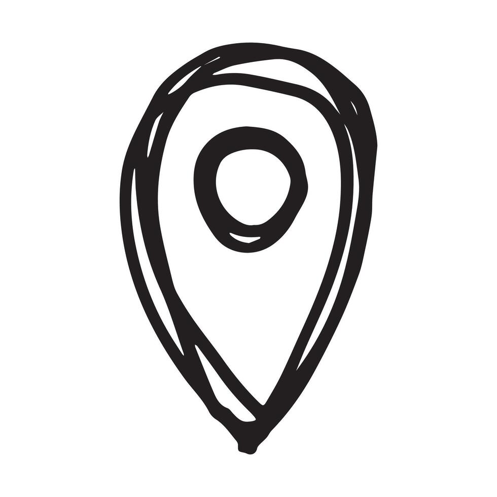 Hand drawn map pin Map marker pointer sign GPS and mapping tools Location pin symbol Pinpoint clipart in doodle style Single element for web, design map vector