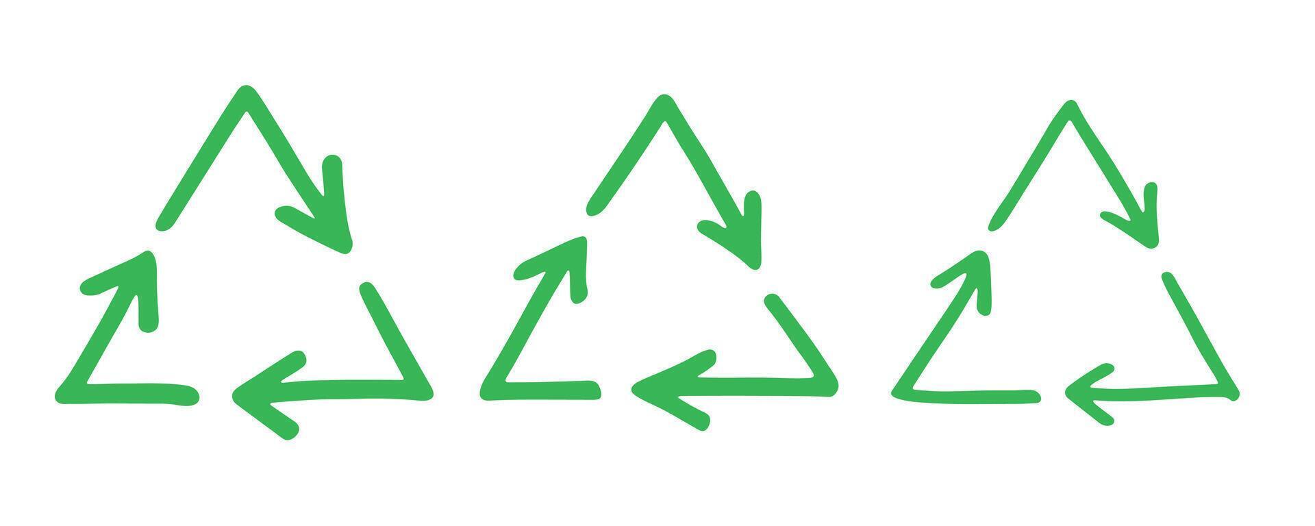 conservation motion Set of hand drawn recycle arrow icon Recycling resources symbol Reuse of materials, zero waste, green environment, saving the planet vector