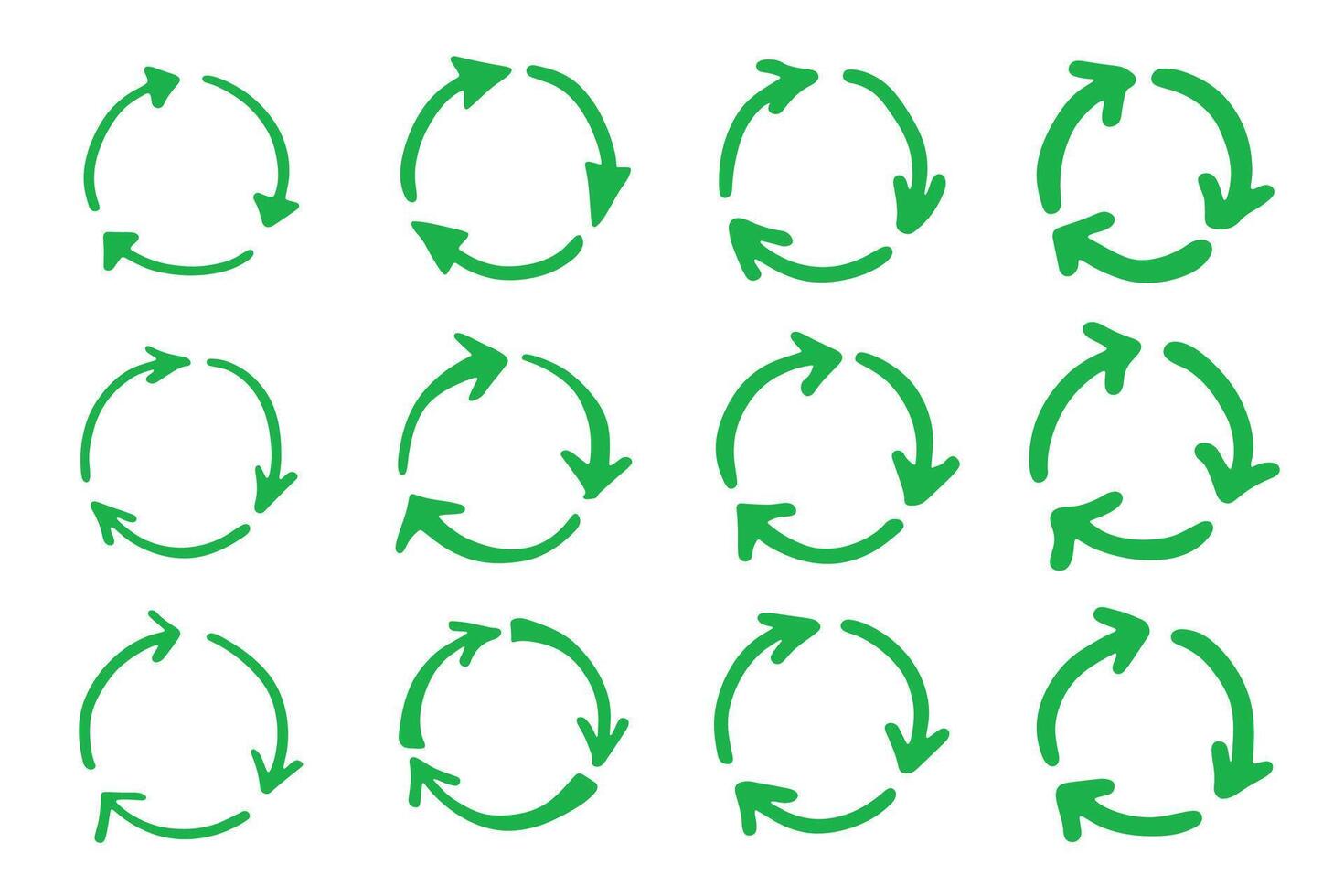 conservation rotation Set of hand drawn recycle arrow icon Recycling resources symbol Reuse of materials, zero waste, green environment, saving the planet vector