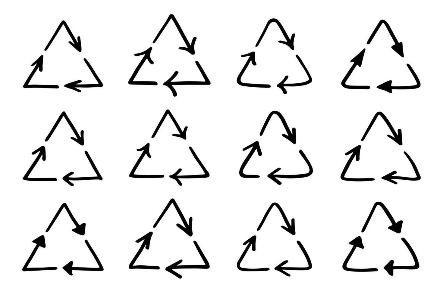 Set of hand drawn recycle arrow icon Recycling resources symbol Reuse of materials, zero waste, green environment, saving the planet conservation environment vector