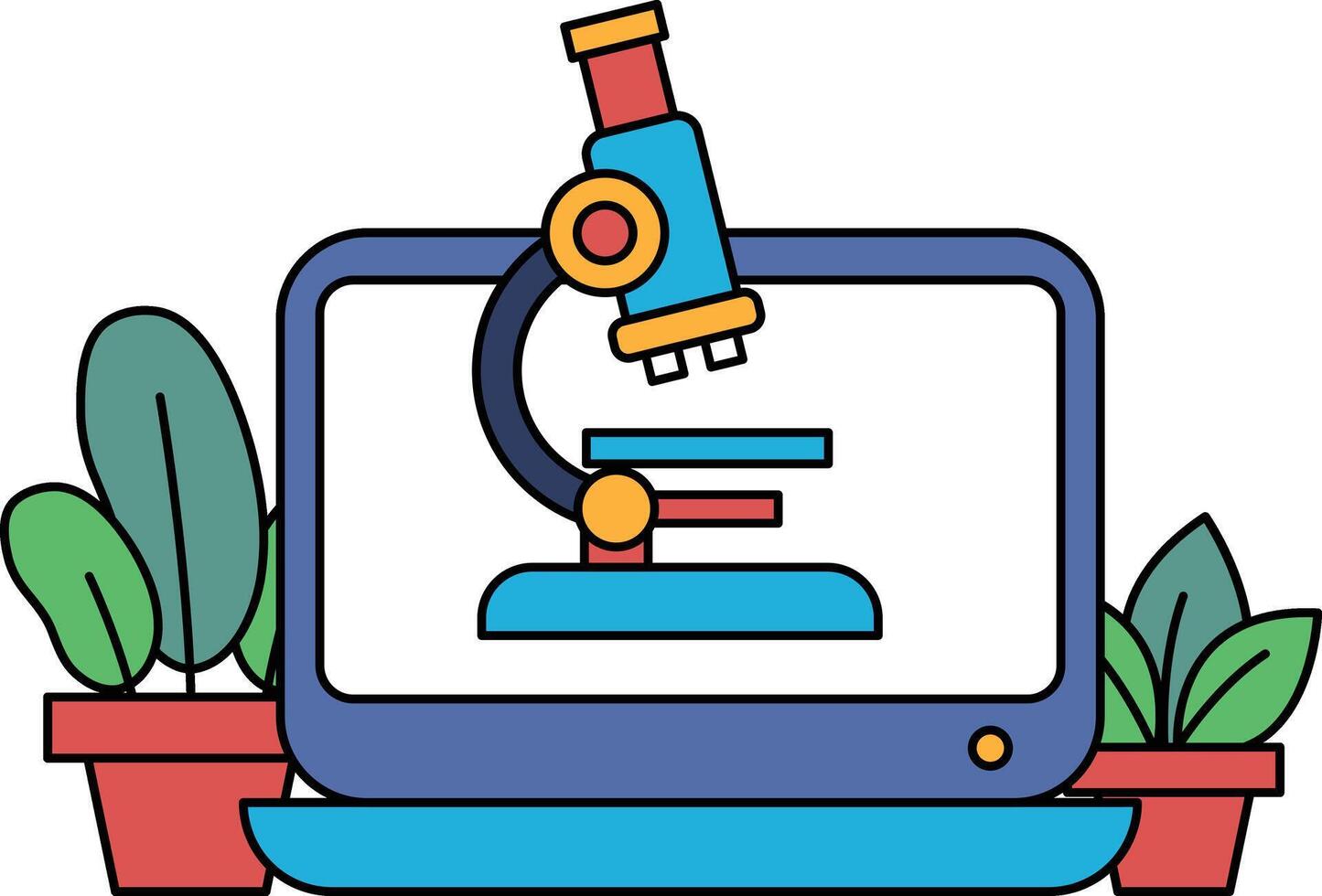 A computer monitor with a microscope on it vector