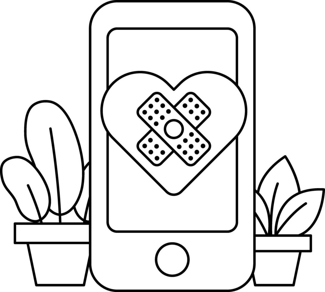 A phone with a heart on it and a bandage on it vector
