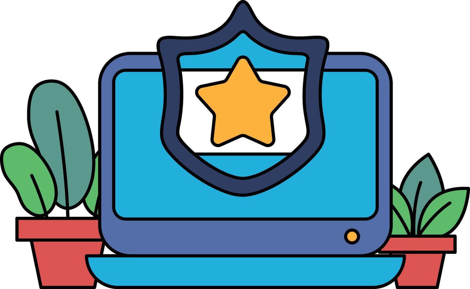 un computadora monitor con un proteger y un estrella en eso vector