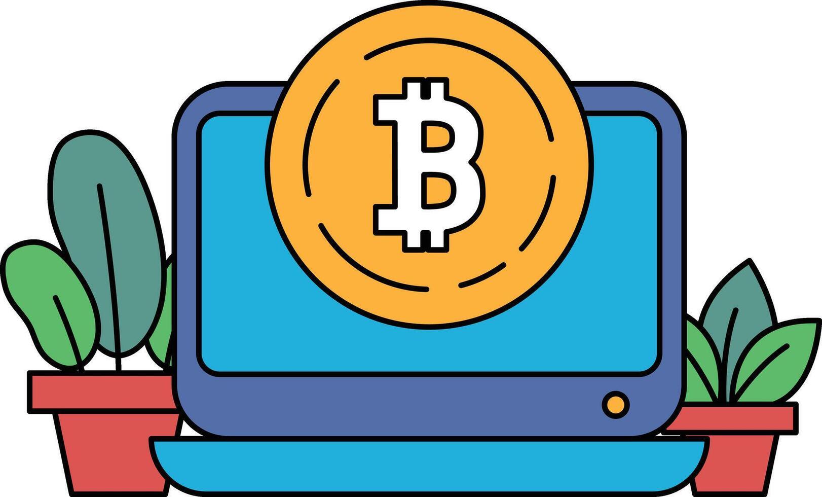 A computer monitor with a large B on it and a small coin on top of it vector