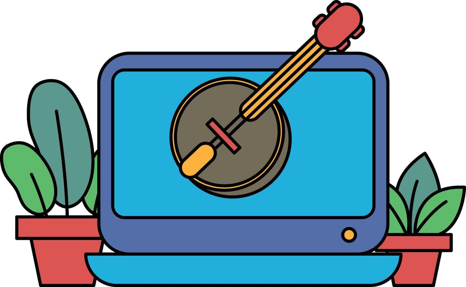 un guitarra es desplegado en un computadora pantalla vector