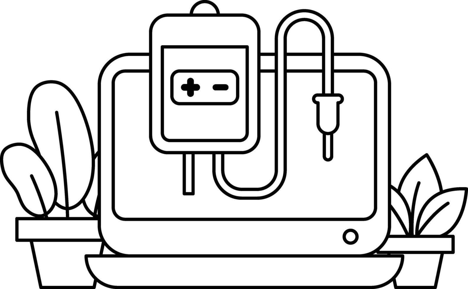 A computer monitor with a battery and a cord attached to it vector