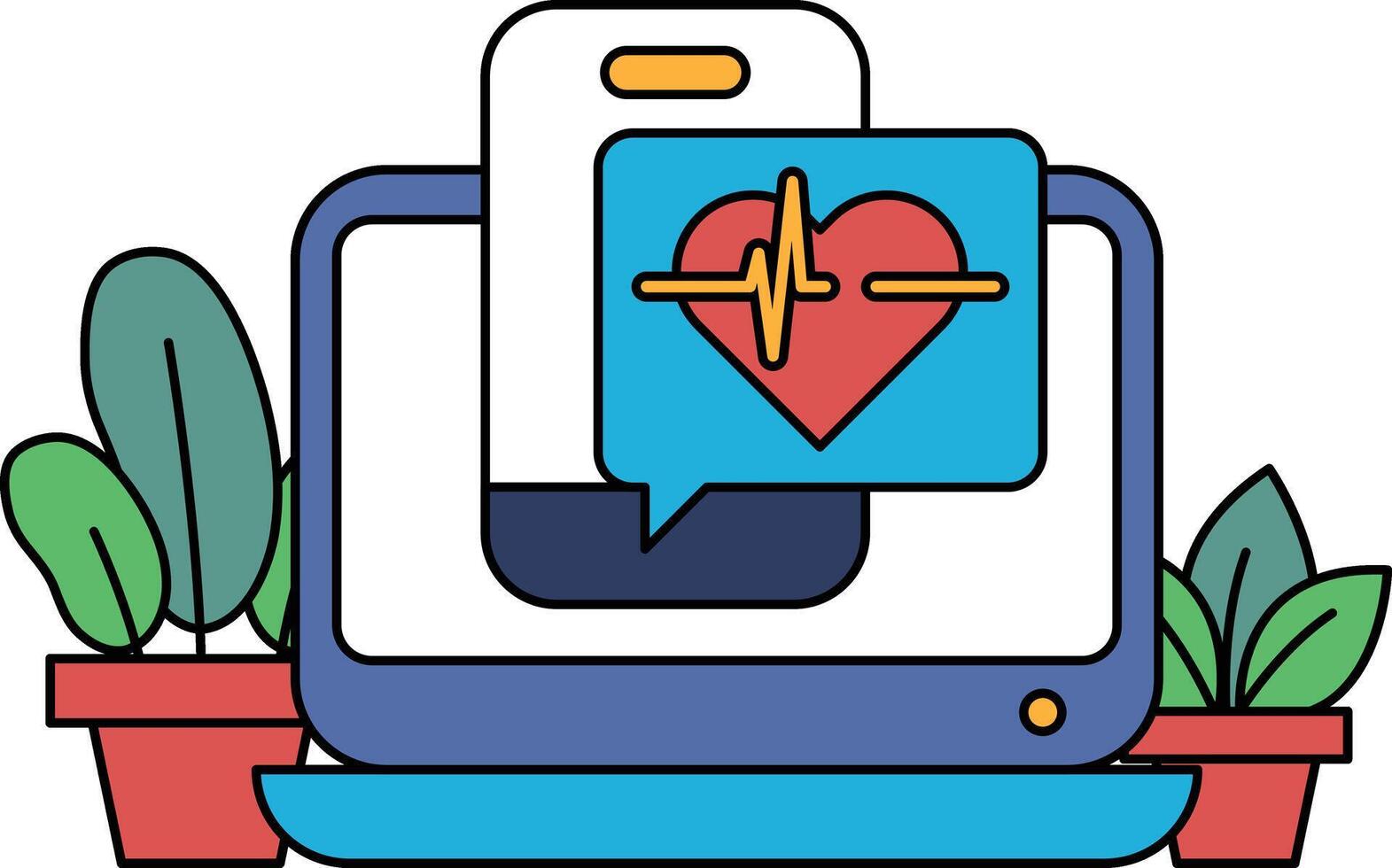 A computer monitor with a heart on it and a phone on the screen vector