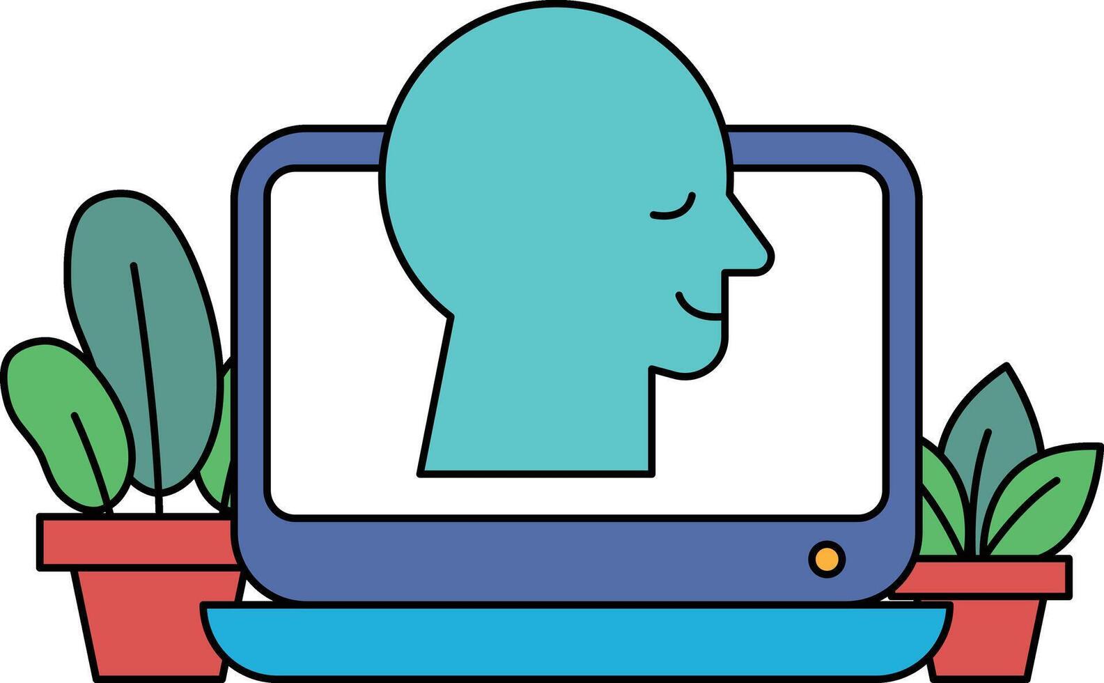 A cartoon of a man's head on a computer screen with a smiling face vector