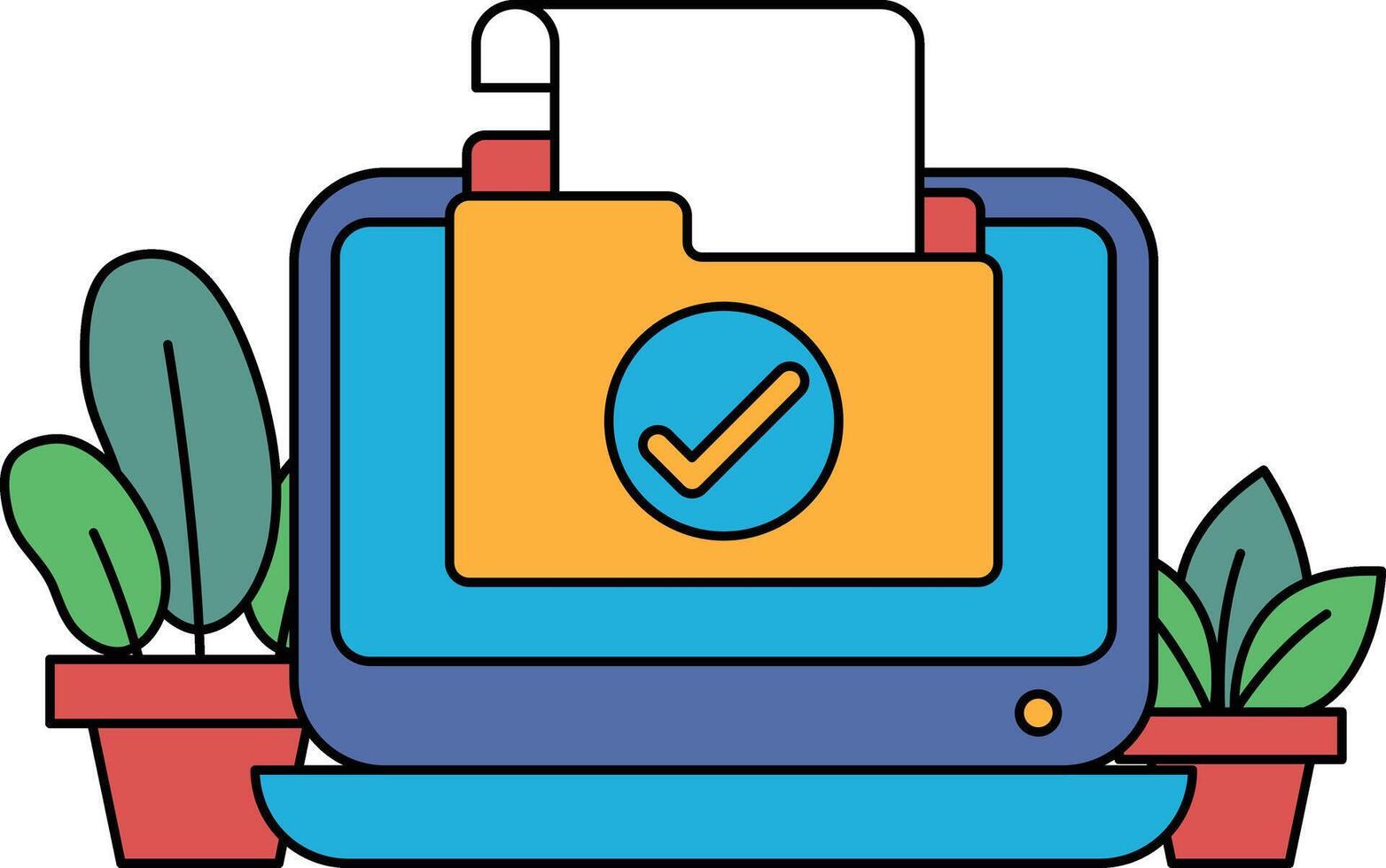 A computer monitor with a yellow folder on it and a check mark vector