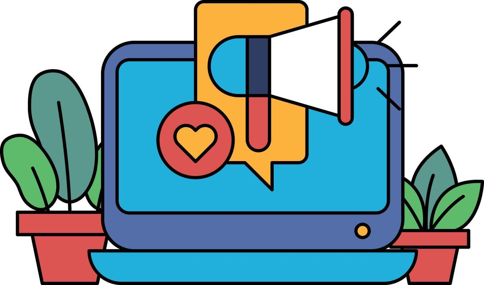 A computer monitor with a large red and yellow speaker on it vector