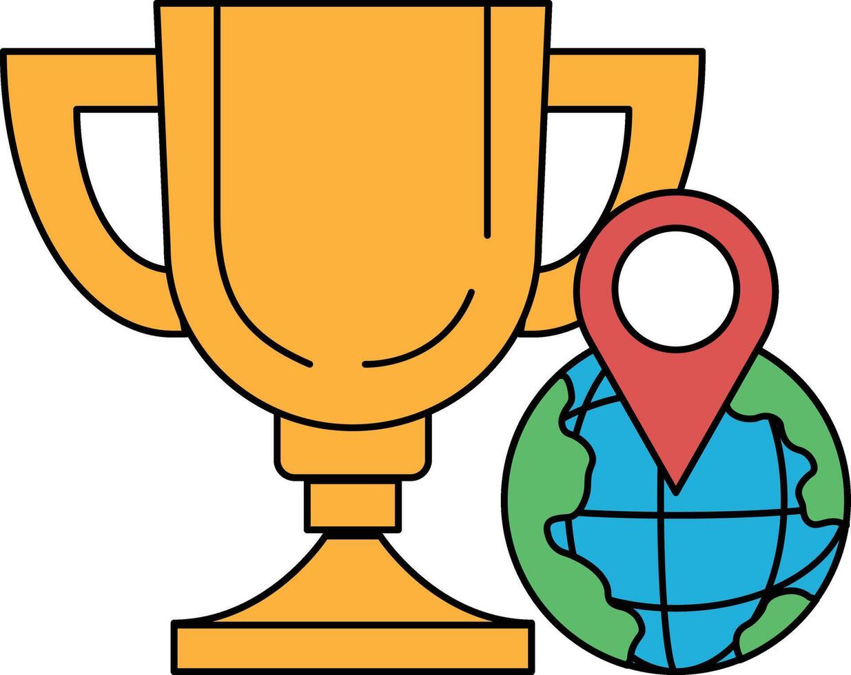A gold cup with a red dot on it and a globe in the background vector