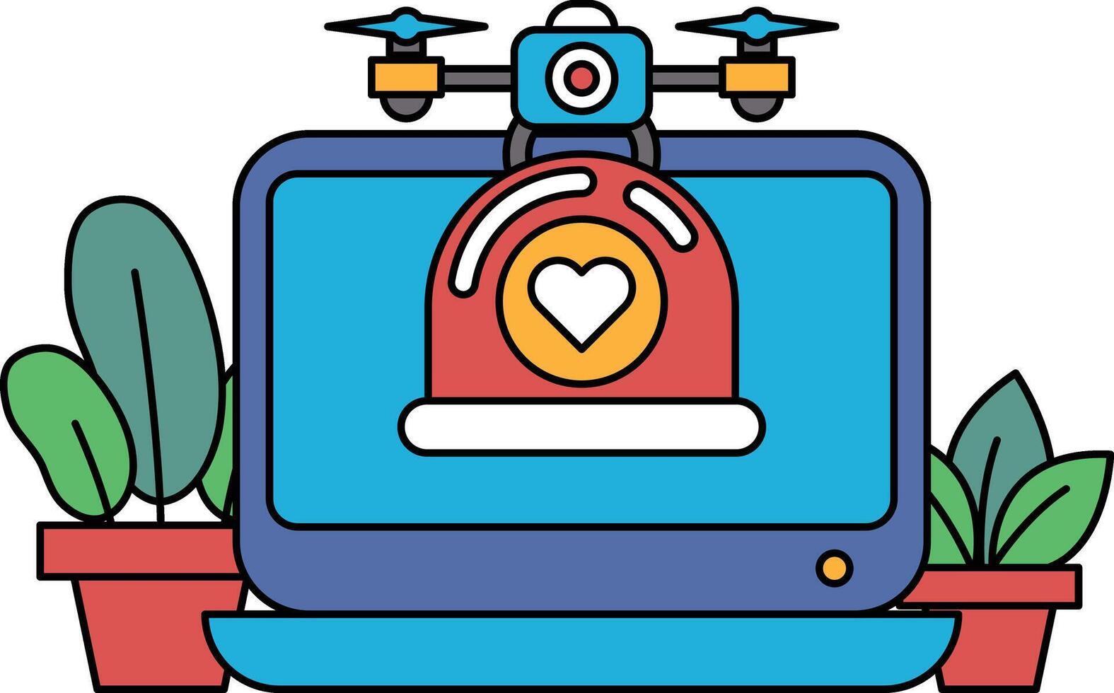 A computer monitor with a red heart on it and a drone in the background vector