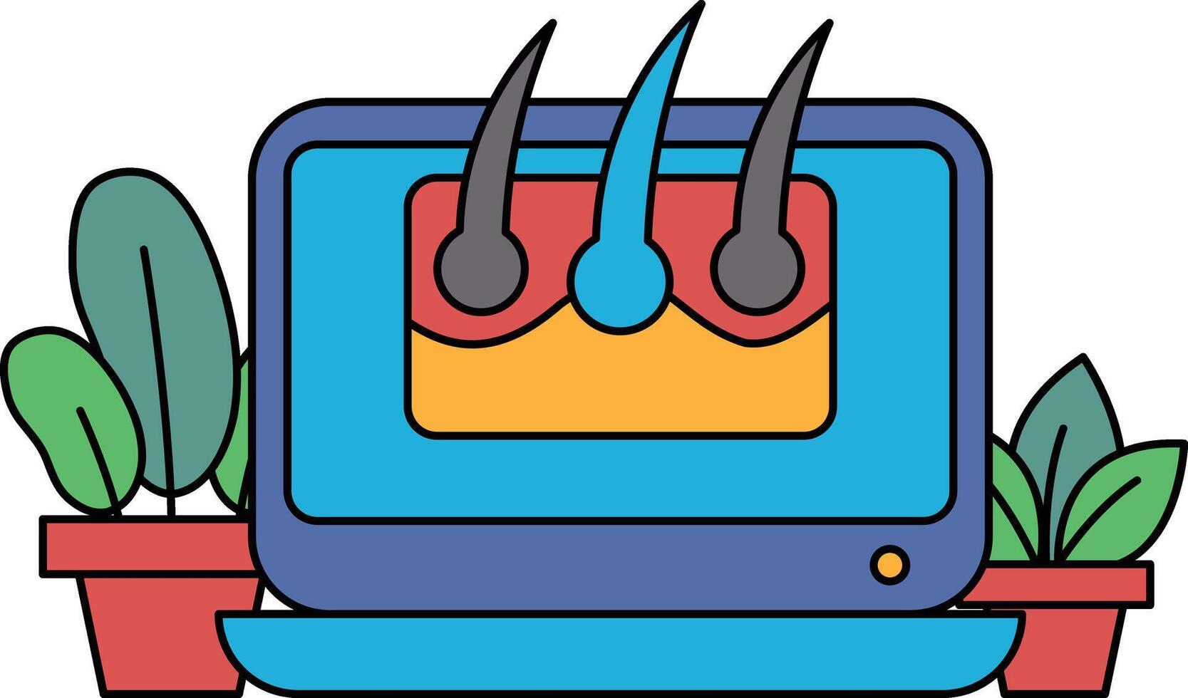 A computer monitor with a drawing of a person's head with hair on it vector