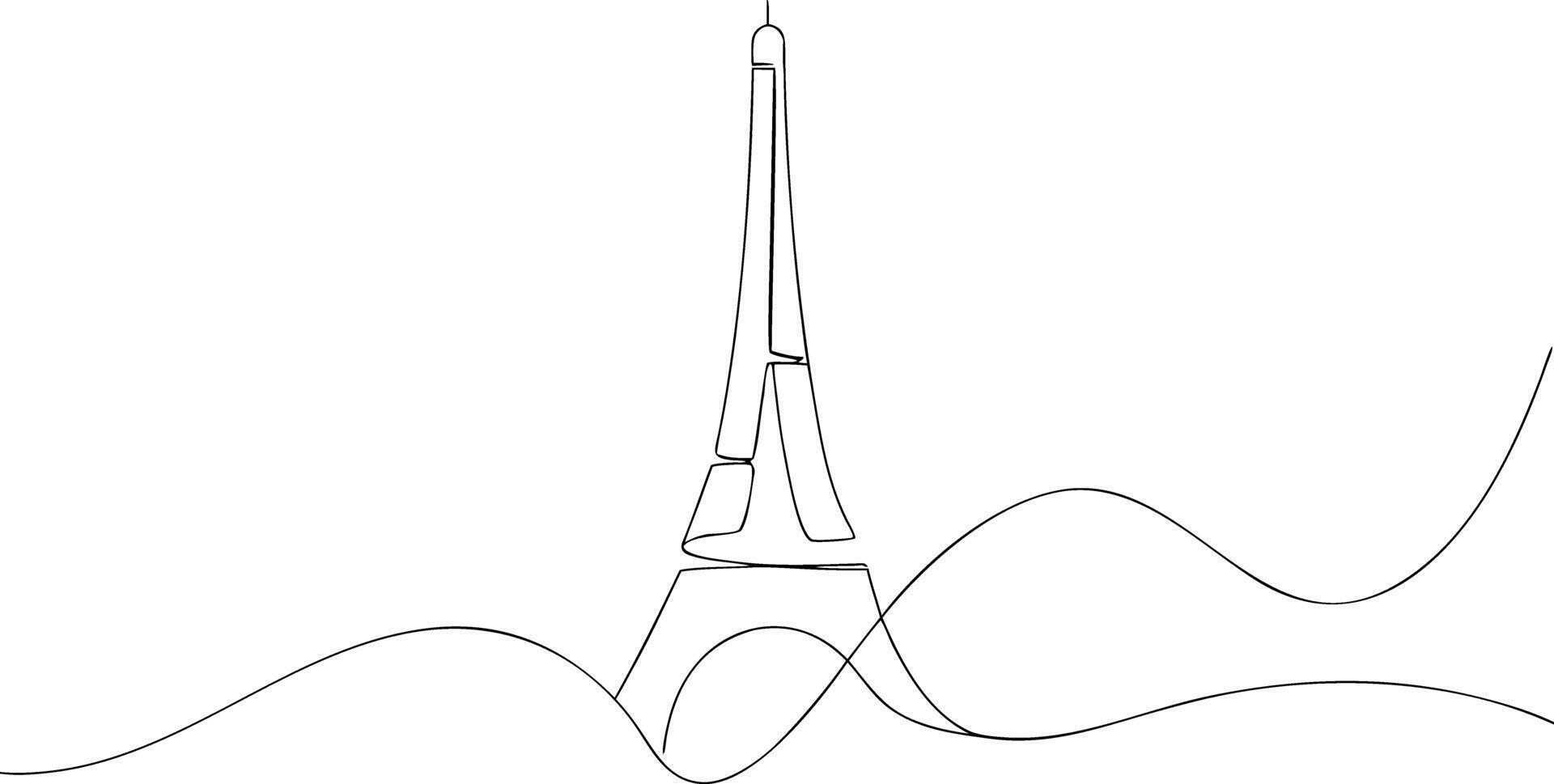 eiffel torre continuo línea dibujo con resumen olas vector