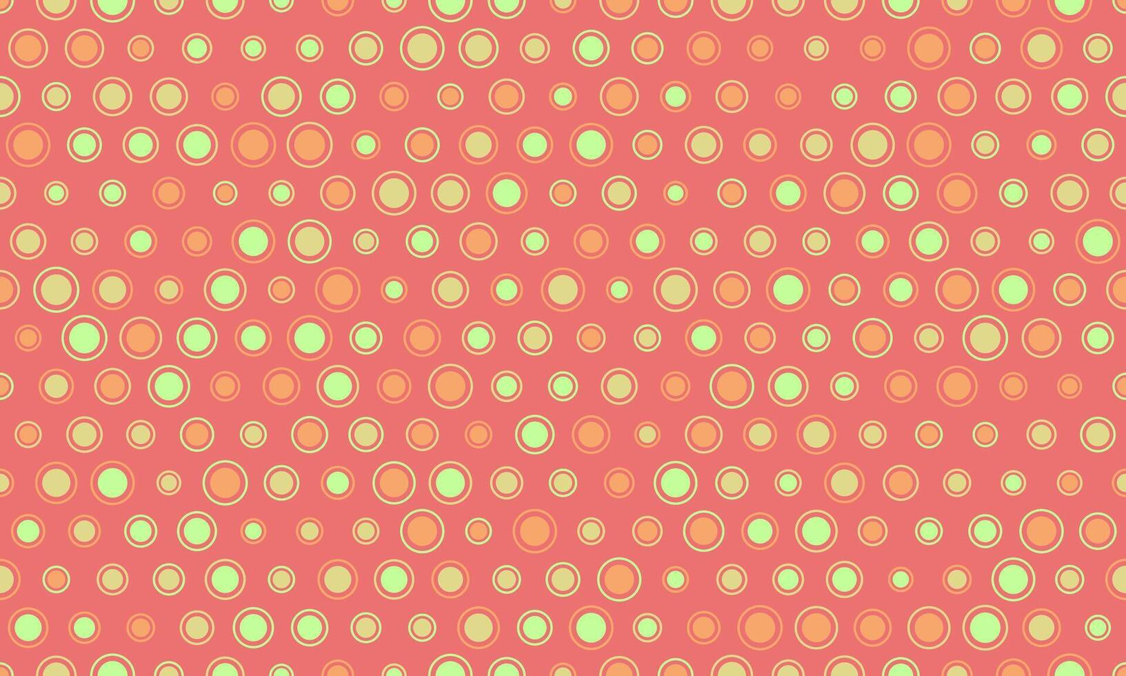 Vibrant coral background featuring a playful retro pattern of overlapping circles in peach and lime green. vector