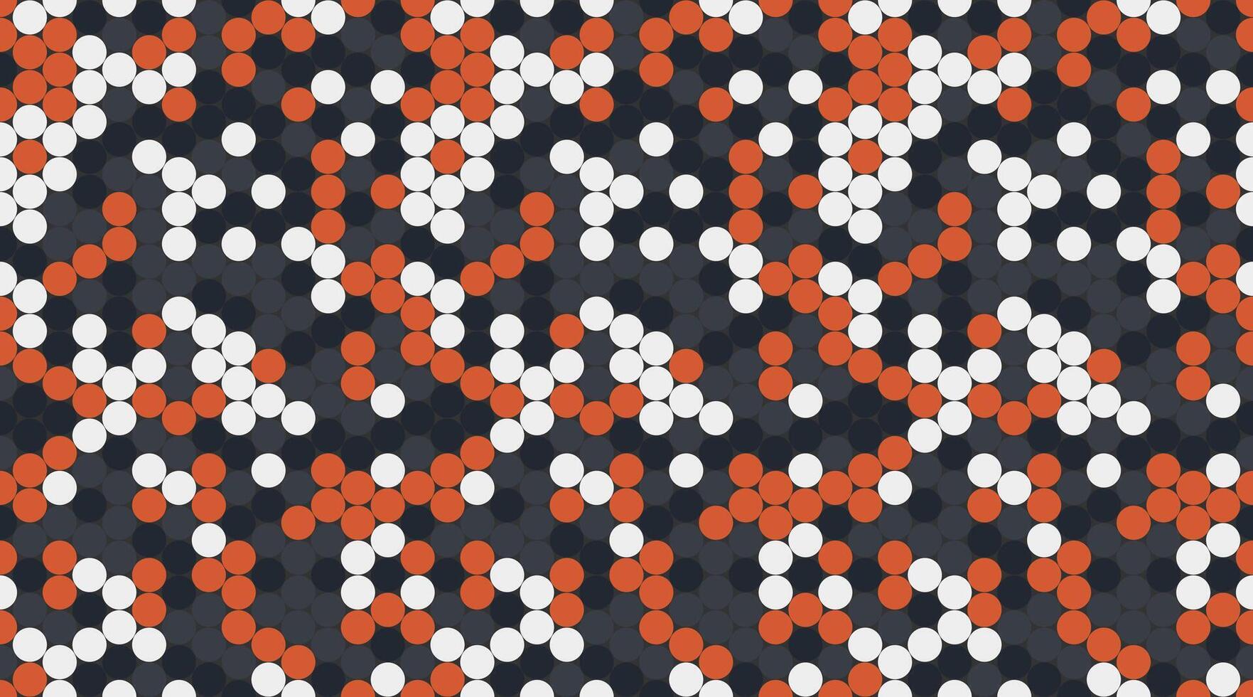 Abstract geometric pattern. Seamless texture of interconnected circles in orange, white, and dark gray, creating a visually captivating, modern design. vector