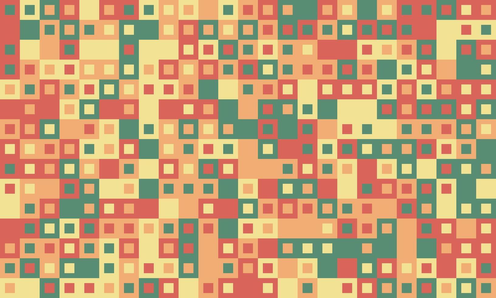 Abstract geometric pattern featuring a mosaic of muted orange, red, green, and beige squares. Ideal for backgrounds, textiles, website design, and modern art projects. vector