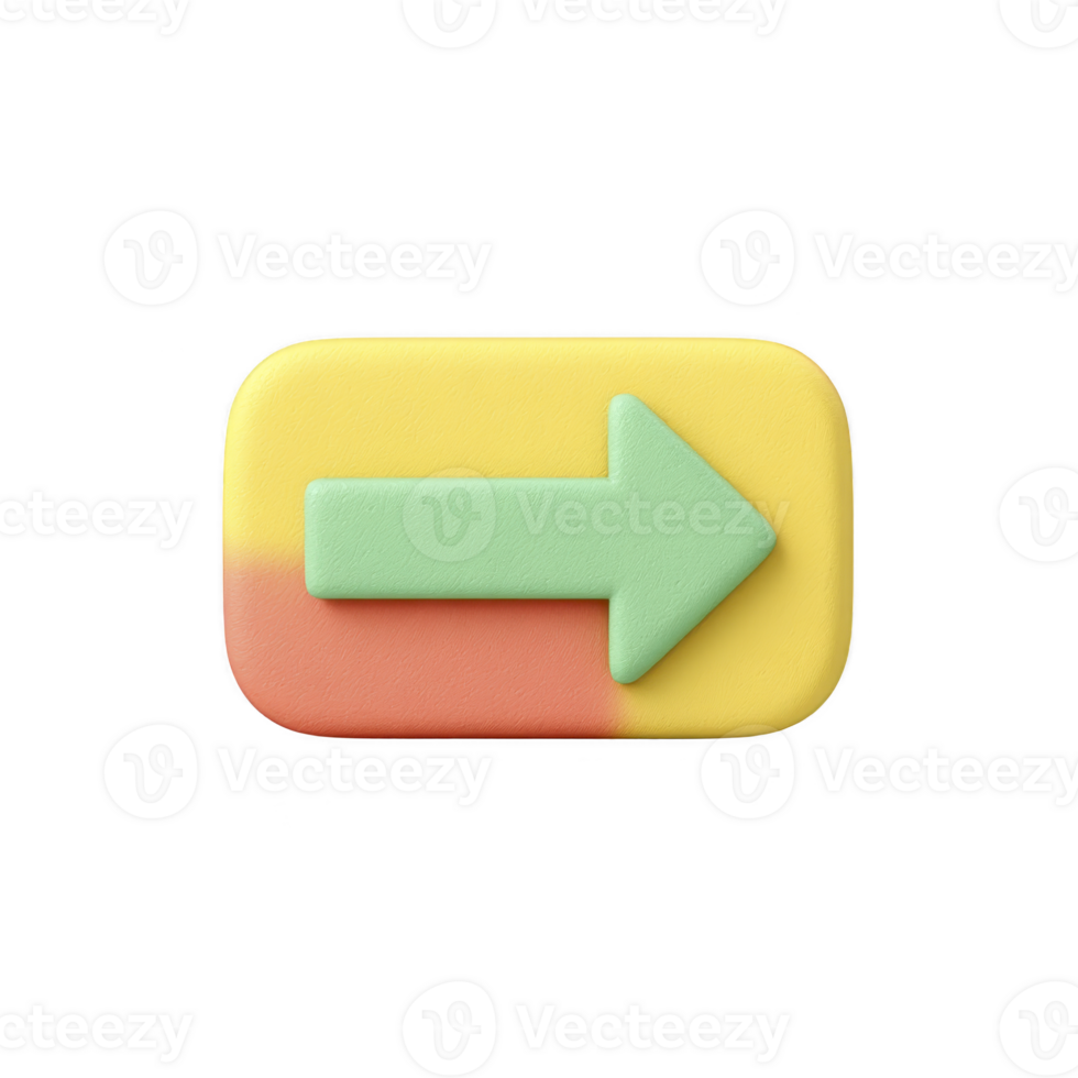 Right arrow green arrow yellow background rectangular button 3d icon navigation direction pastel color user interface web design png