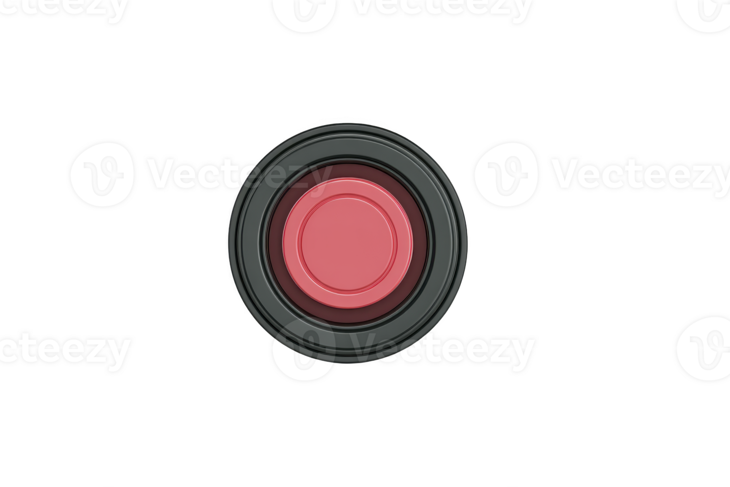 Red button round shape black border minimal design isolated top view modern simple technology object. Minimal round red button with black border isolated transparency background modern and simple png