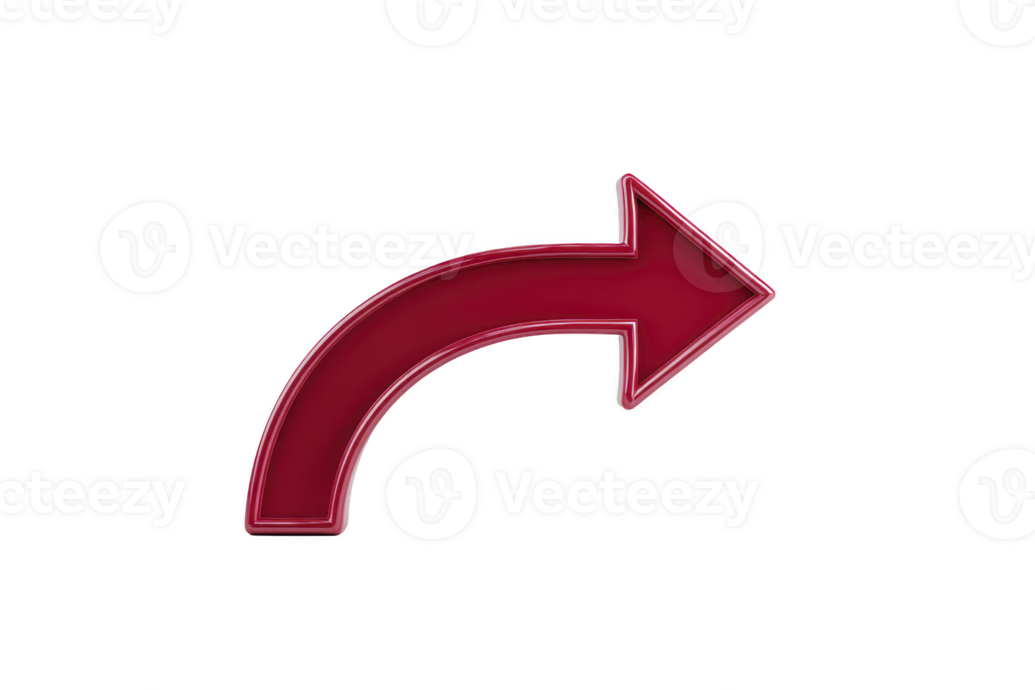 incurvé La Flèche rouge isolé droite direction brillant 3d transparent Contexte la navigation symbole moderne Facile numérique aiguille icône conception direction orientation signe interface la toile application png