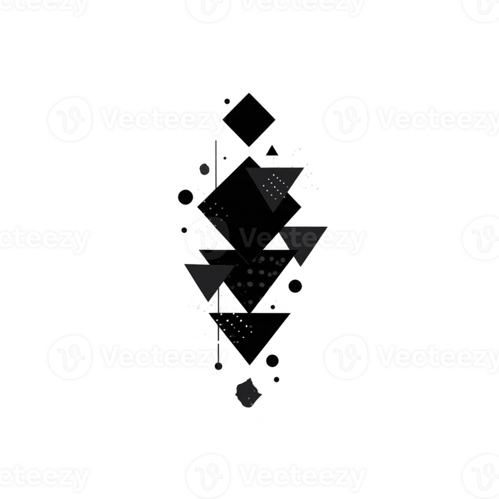abstrato geométrico tatuagem Projeto com Preto triângulos, círculos, e linhas arranjado verticalmente, criando moderno minimalista padronizar com artístico Saldo e simetria png
