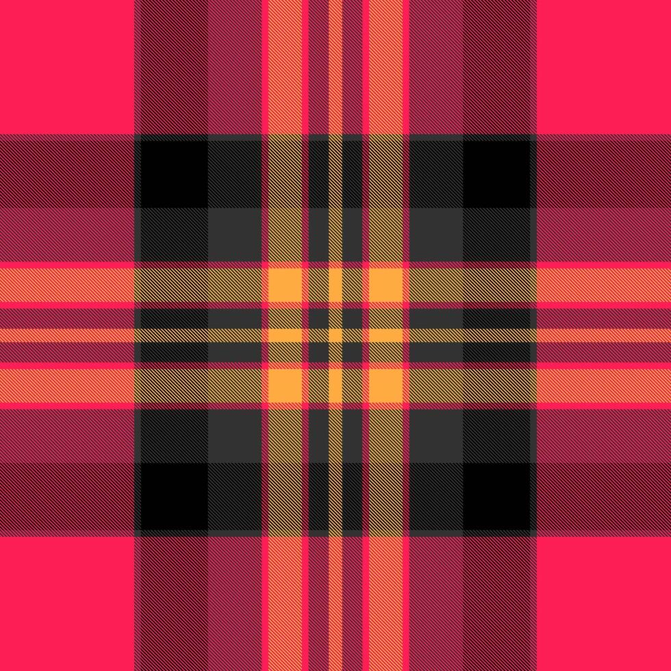 Vibrant plaid pattern with intersecting lines of red, yellow, grey and black. Versatile for fashion, textile, and design projects. Represents tradition and style. vector