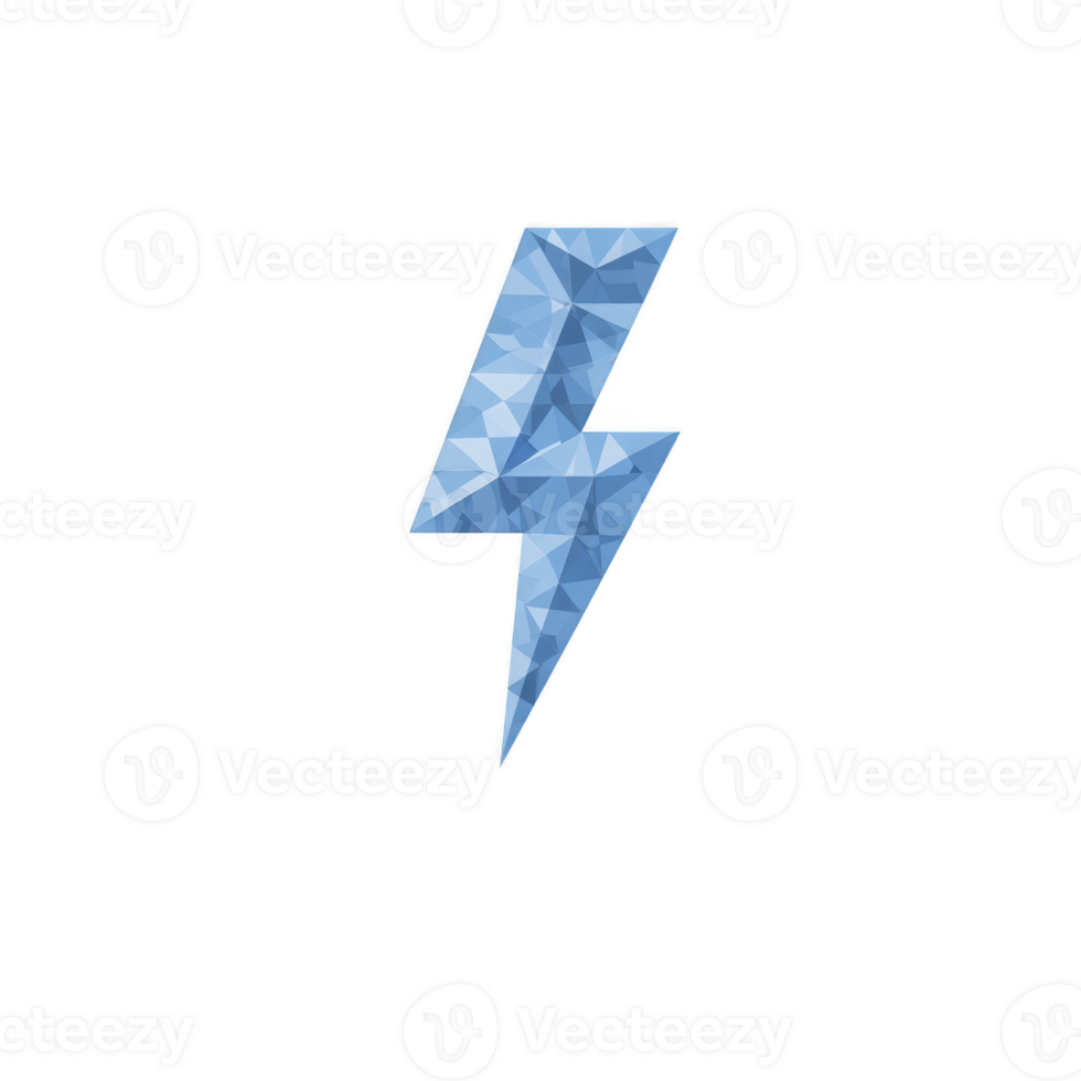 Blue geometric lightning bolt icon isolated transparency background polygonal shape Blue geometric lightning bolt icon with polygonal pattern isolated transparency background. png