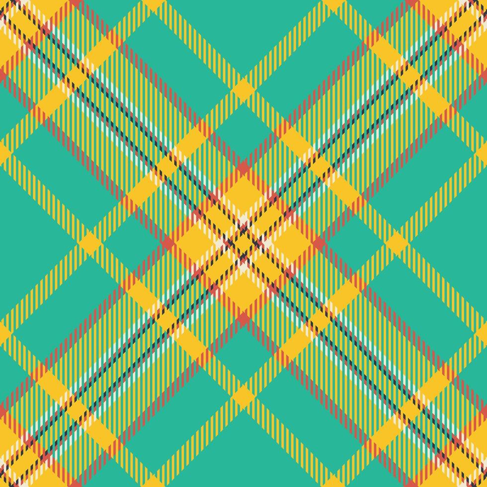 Vibrant plaid pattern featuring intersecting lines of yellow, teal, and subtle accents. Classic, yet modern. Ideal for textiles, backgrounds, and graphic design projects. vector