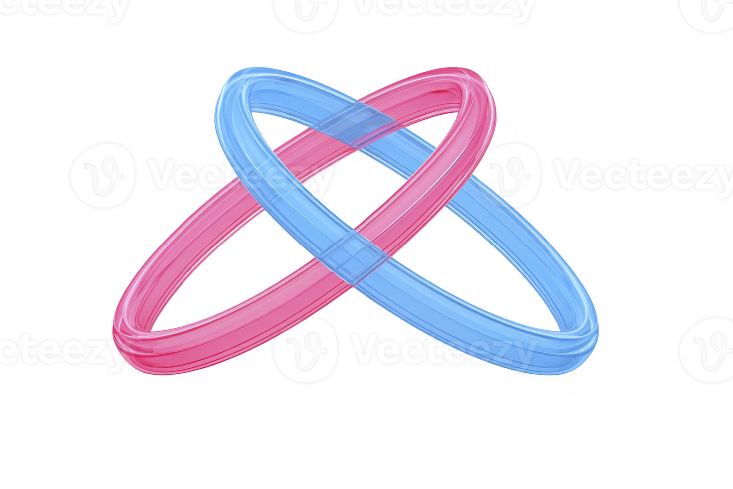 Intertwined pink and blue translucent rings, symbolizing unity, connection, and harmony, isolated on transparent background, modern abstract design, minimalistic and vibrant png