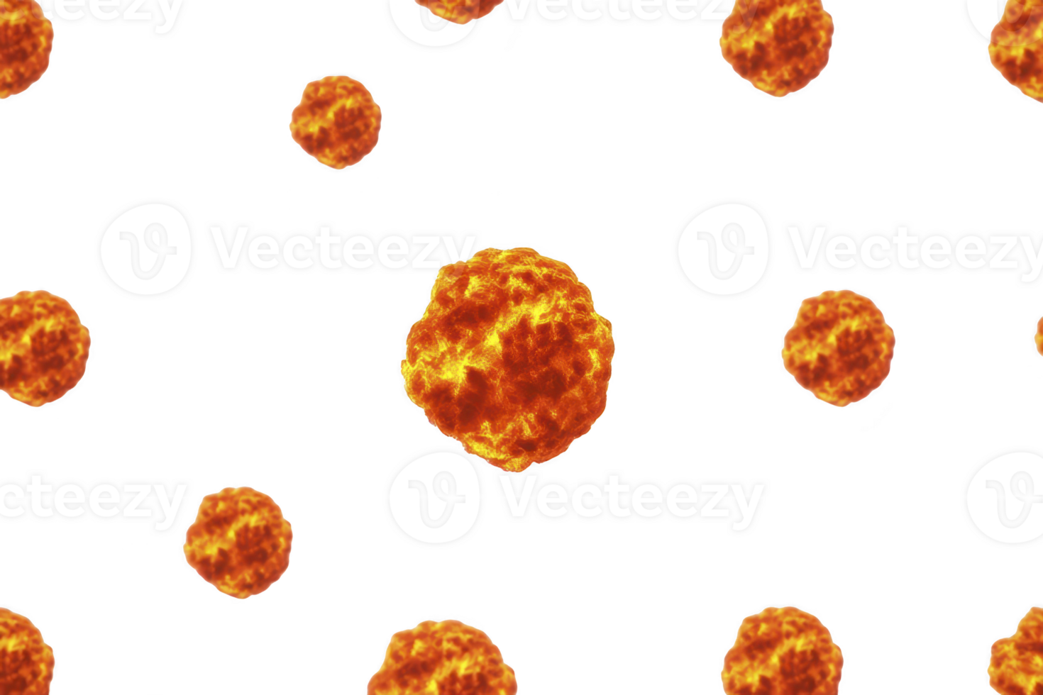 Seamless pattern featuring fiery orange explosion spheres on transparency background, creating dynamic and energetic visual effect, ideal for digital backgrounds or creative projects png