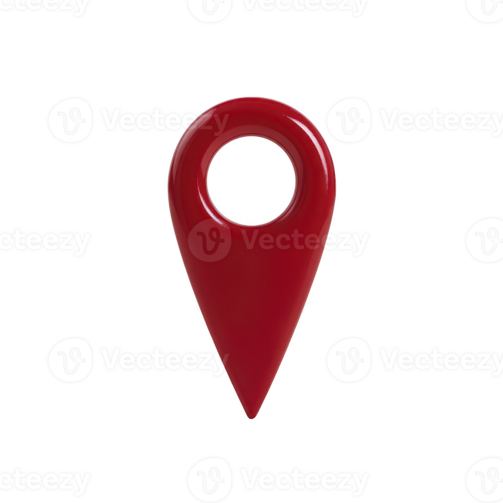 Red location pin map marker navigation symbol glossy finish 3D icon travel direction pointer isolated modern design png