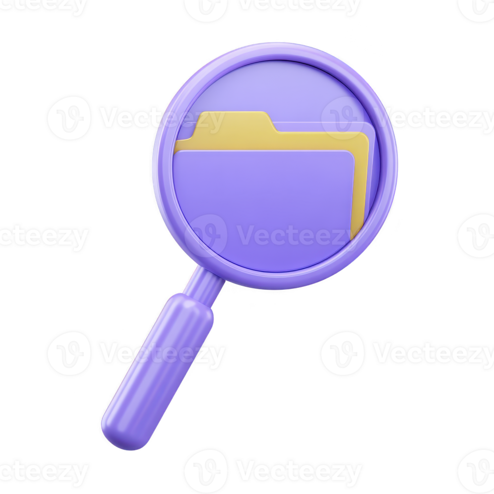 grossissant verre dossier chercher document fichier violet Jaune 3d icône illustration grossissant verre avec Jaune dossier à l'intérieur symbolisant document chercher ou fichier la gestion rendu 3d style avec png