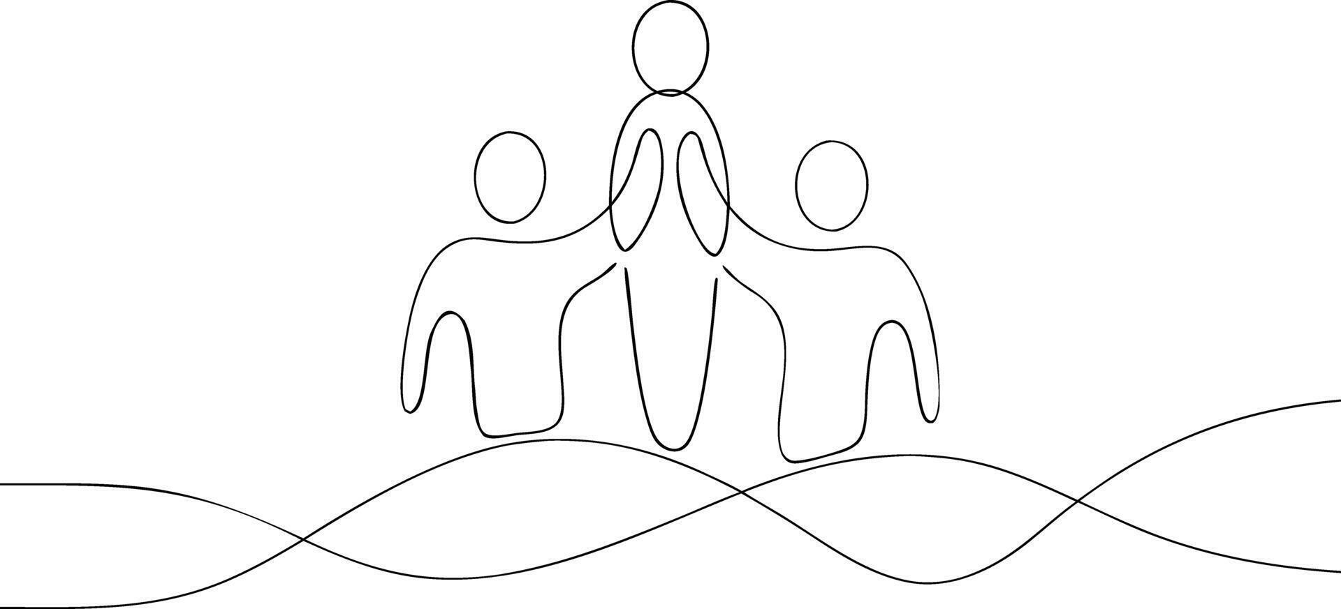 Three person abstract line art group unity concept vector