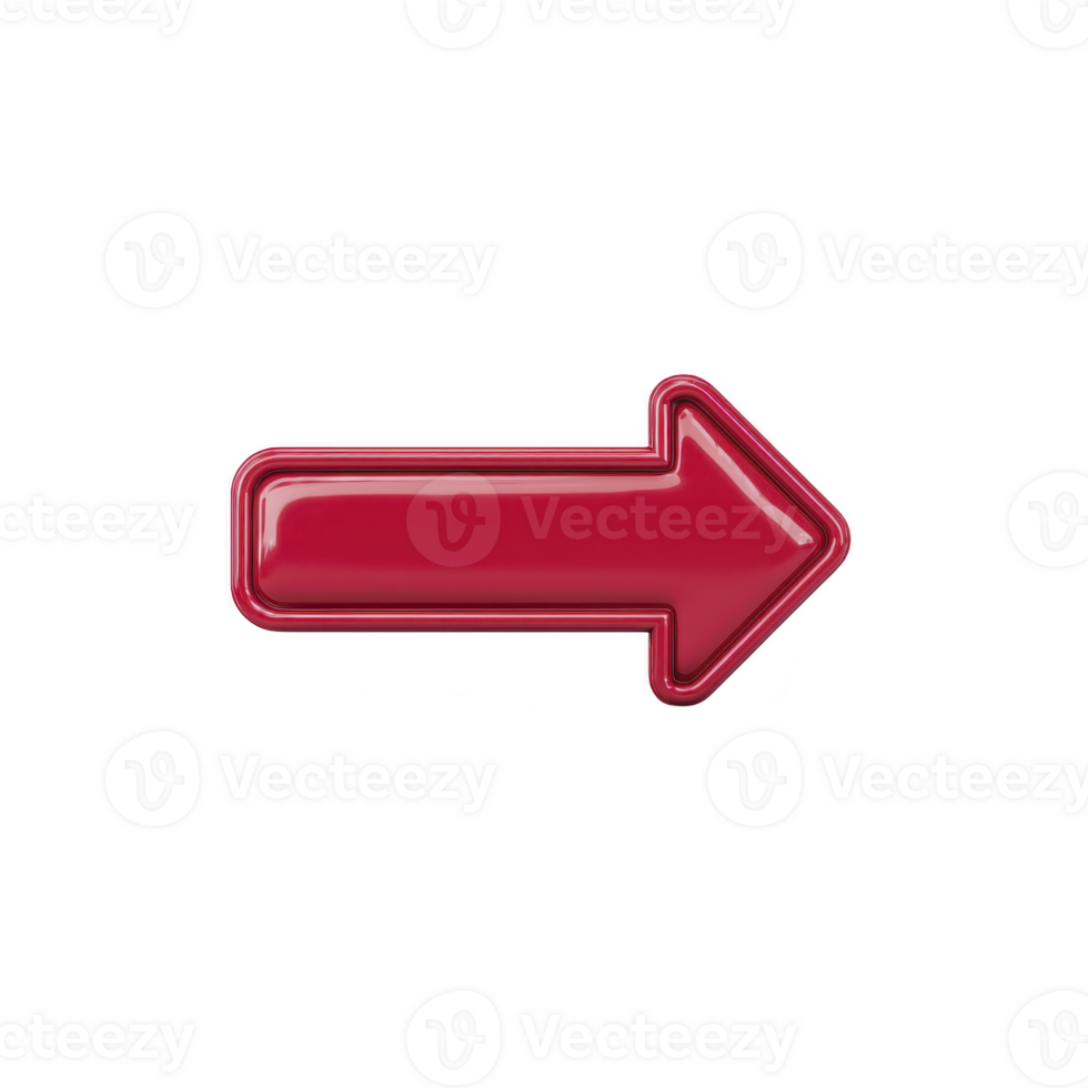 Red arrow glossy right direction 3D style isolated graphic navigation pointer symbol simple design used for guidance or instruction modern and clean look png