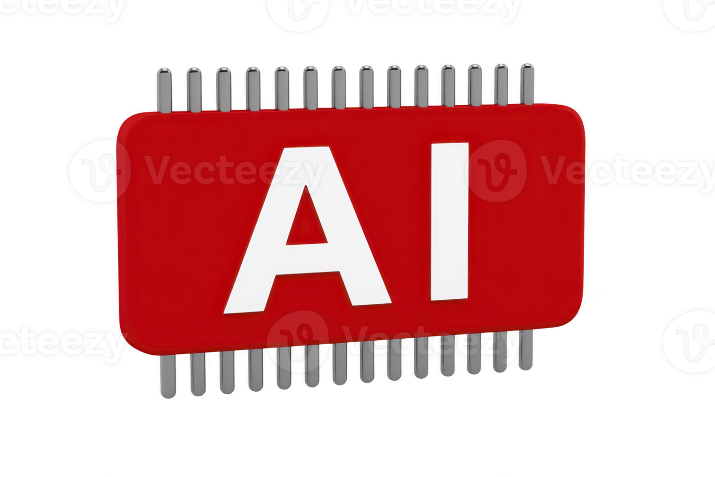 AI microchip red computer processor artificial intelligence technology innovation digital circuit futuristic isolated 3D render electronic component modern design png