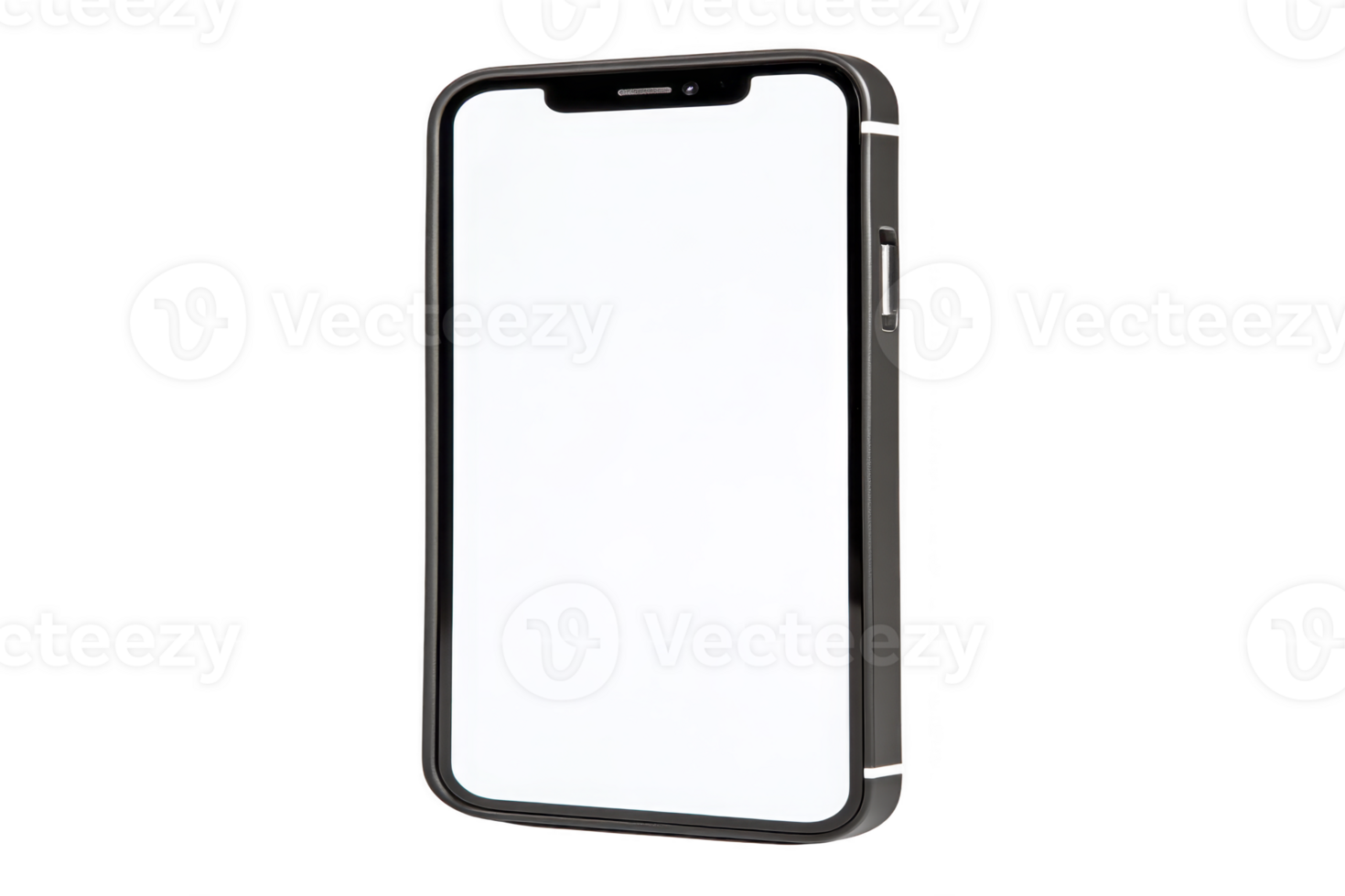 Smartphone with blank white screen modern black mobile device isolated on transparent background angled view technology concept minimal design digital communication copy space png