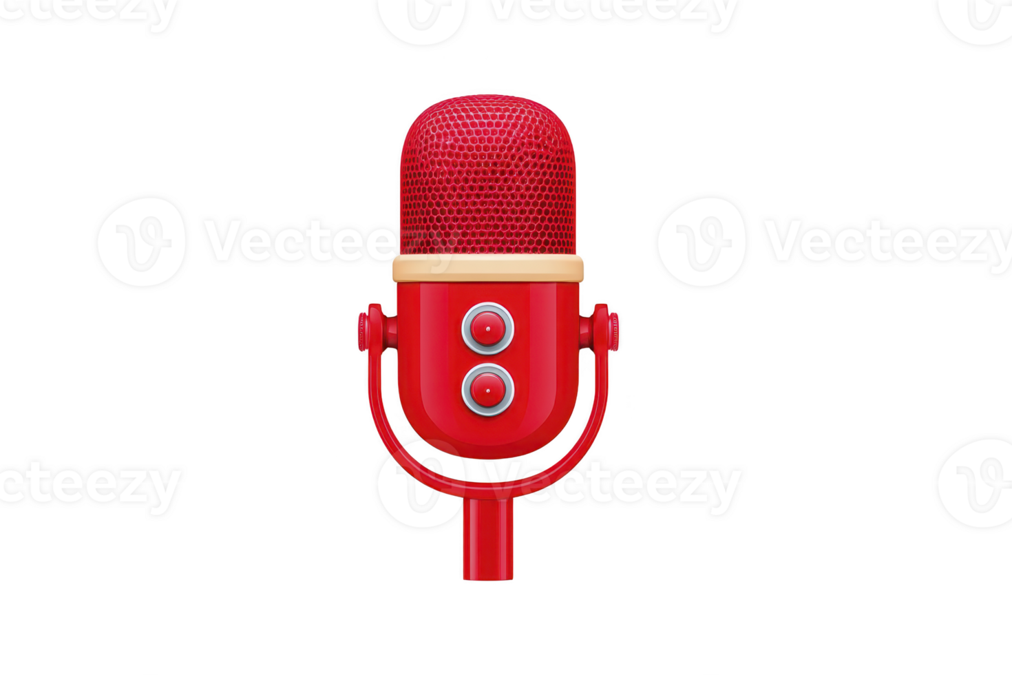 Red microphone retro style isolated on transparent background with mesh grille and buttons suitable for podcast music or broadcasting concepts modern and vibrant design png
