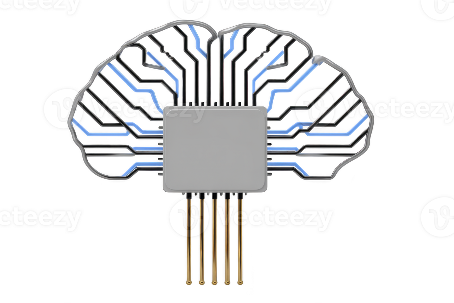 artificial inteligência cérebro o circuito tecnologia inovação digital eletrônico futurista neural Ciência conceito mostrando microchip com cérebro em forma o circuito linhas png