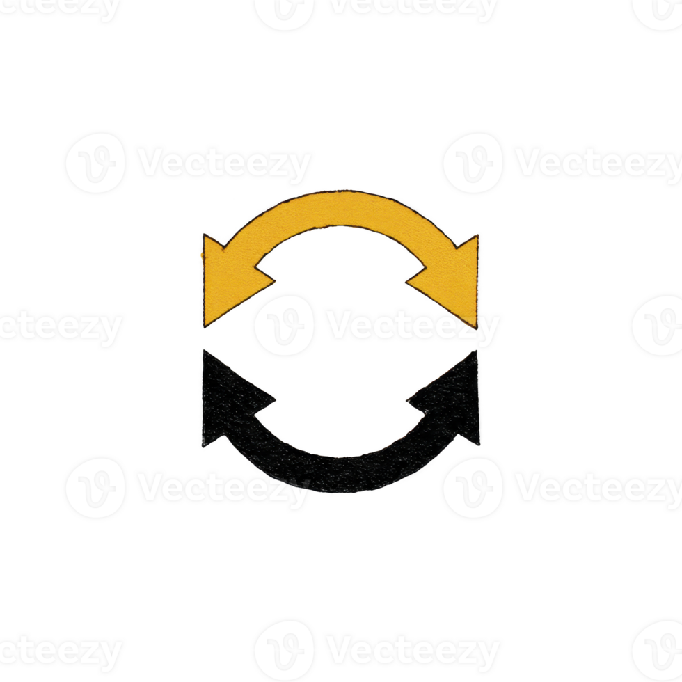 giallo freccia e nero freccia modulo circolare ciclo continuo, simboleggiante processi, ciclo, o sincronizzazione, su trasparente sfondo, veicolare senso di continuità e connessione png