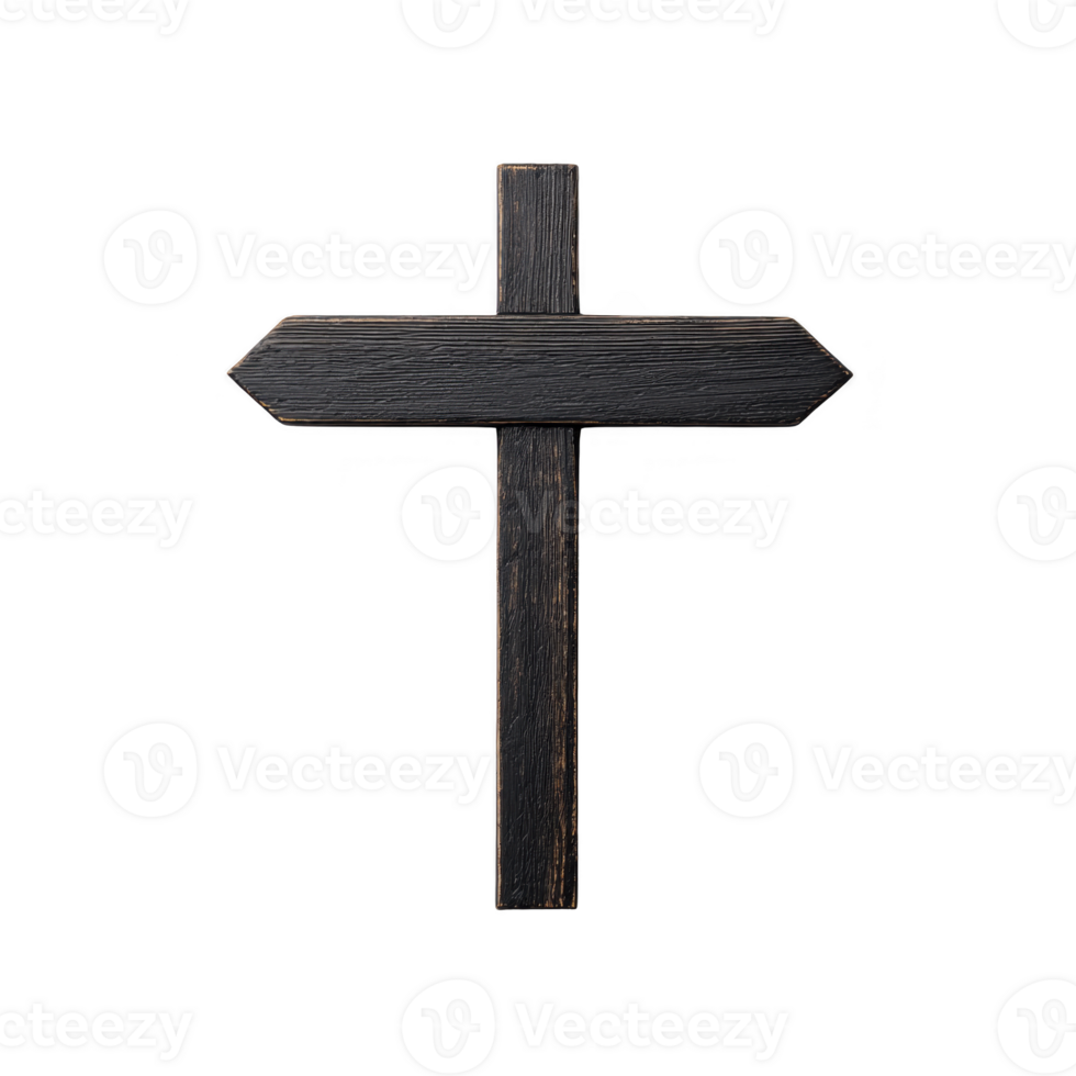 Black wooden signpost isolated blank arrow shape rustic empty direction guidance simple vertical orientation suitable for text or message png