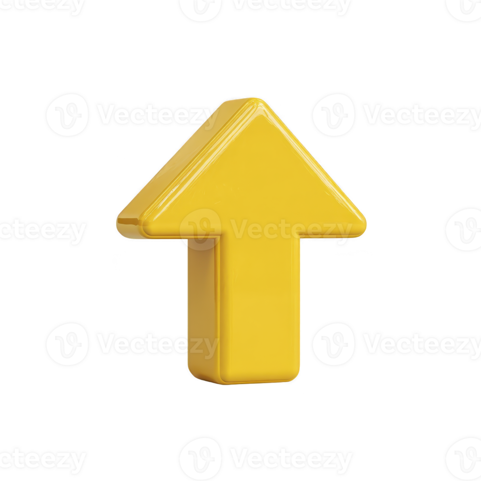 Yellow arrow 3D glossy upward isolated symbol direction navigation modern cheerful simple transparency background positive icon digital graphic pointer bold minimal geometric playful shiny clean png