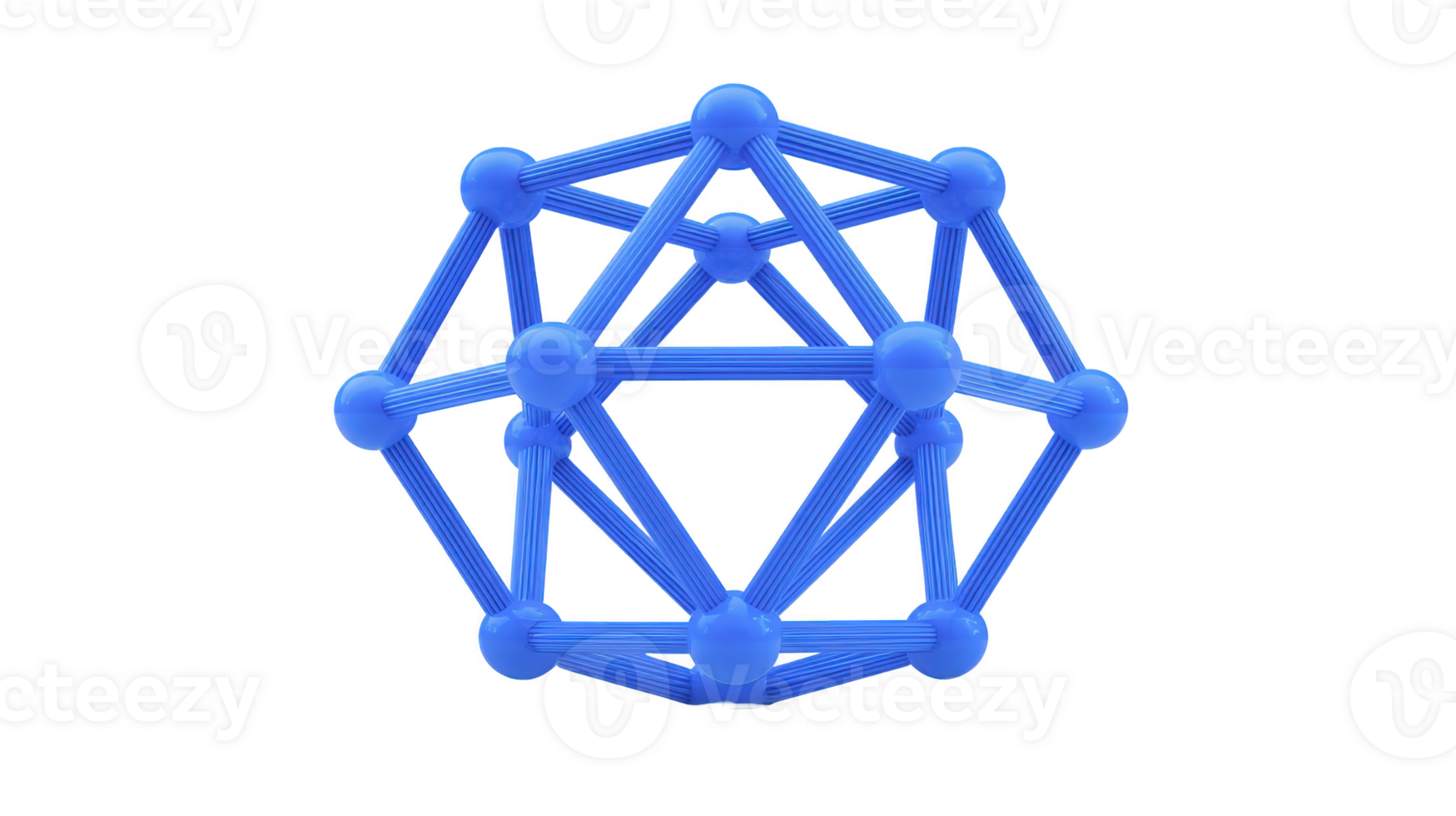 Geometric blue 3D structure with interconnected lines and spheres, abstract polygonal shape, modern digital design, technology and science concept, isolated on transparency background png