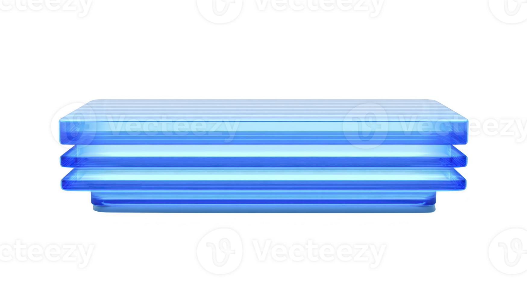 Blue glass rectangular block layered transparent material modern abstract design minimal style isolated on transparency background futuristic clean geometric creative calm png