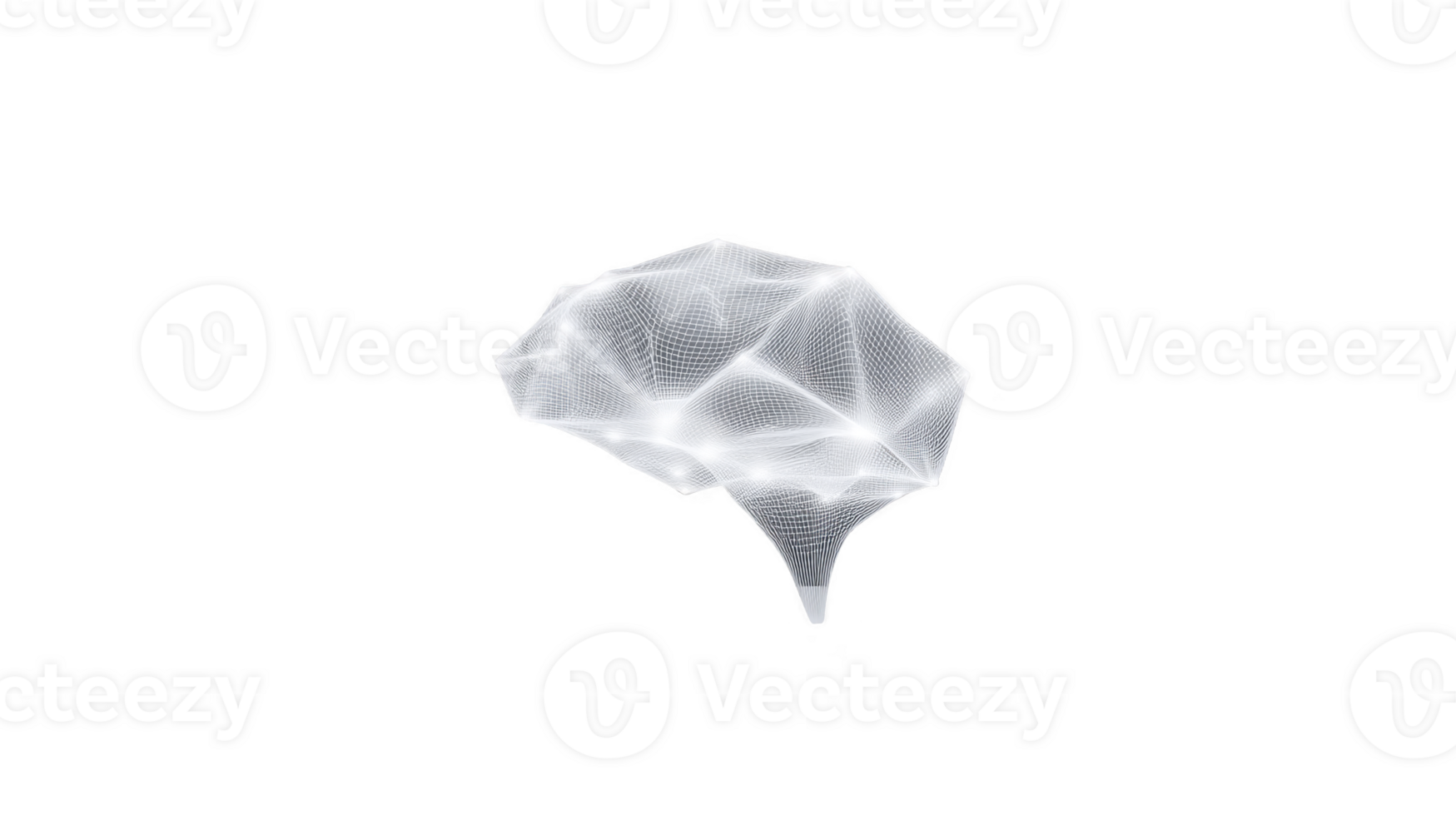 Abstract digital brain mesh network white transparency background technology futuristic glowing lines polygonal artificial intelligence science minimal modern neural structure wireframe. png