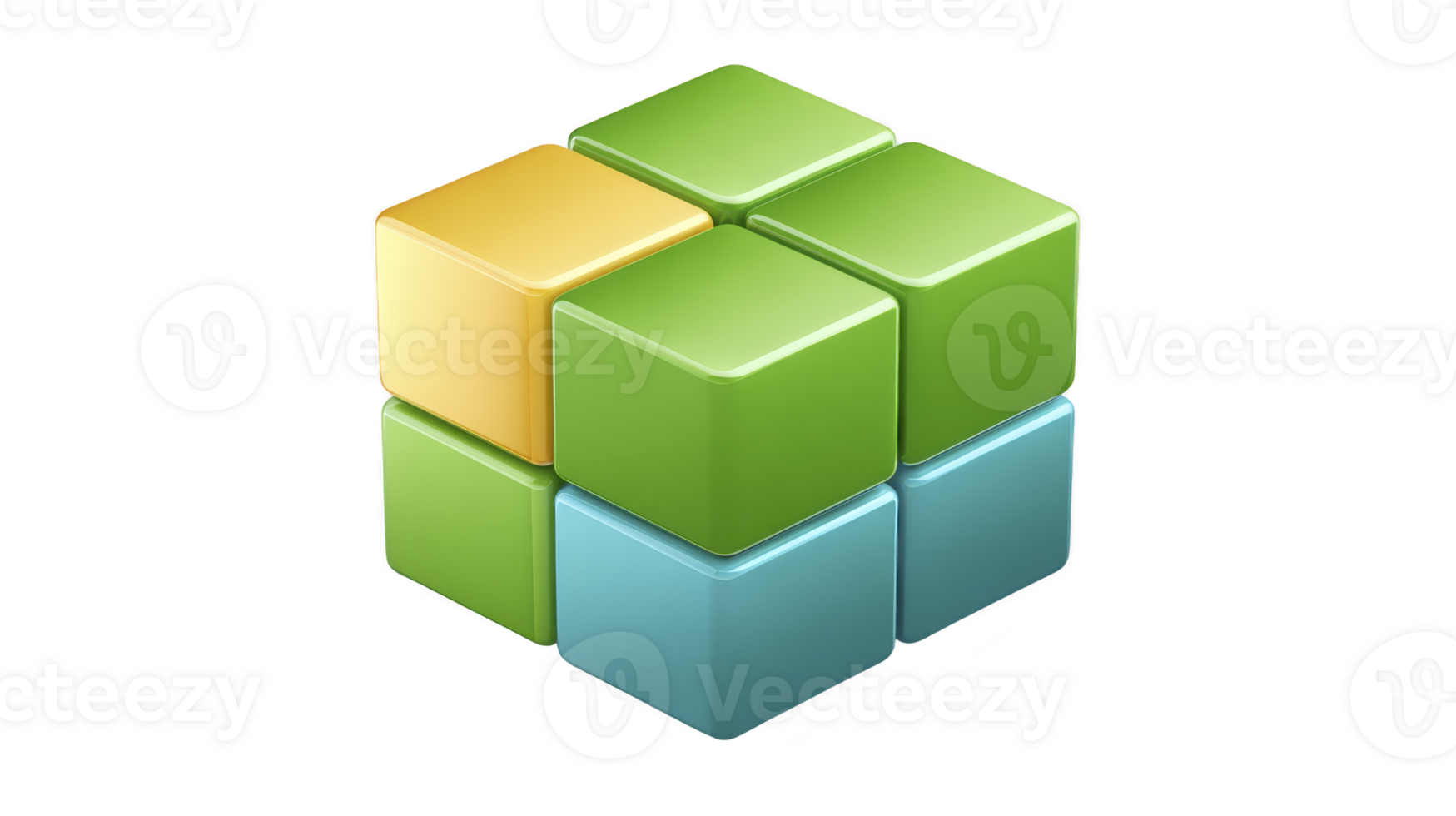 vert cube bleu cube Jaune cube 3d géométrique brillant brillant abstrait isolé moderne brillant 3d vert bleu et Jaune cubes arrangé géométrique abstrait modèle isolé transparence Contexte png