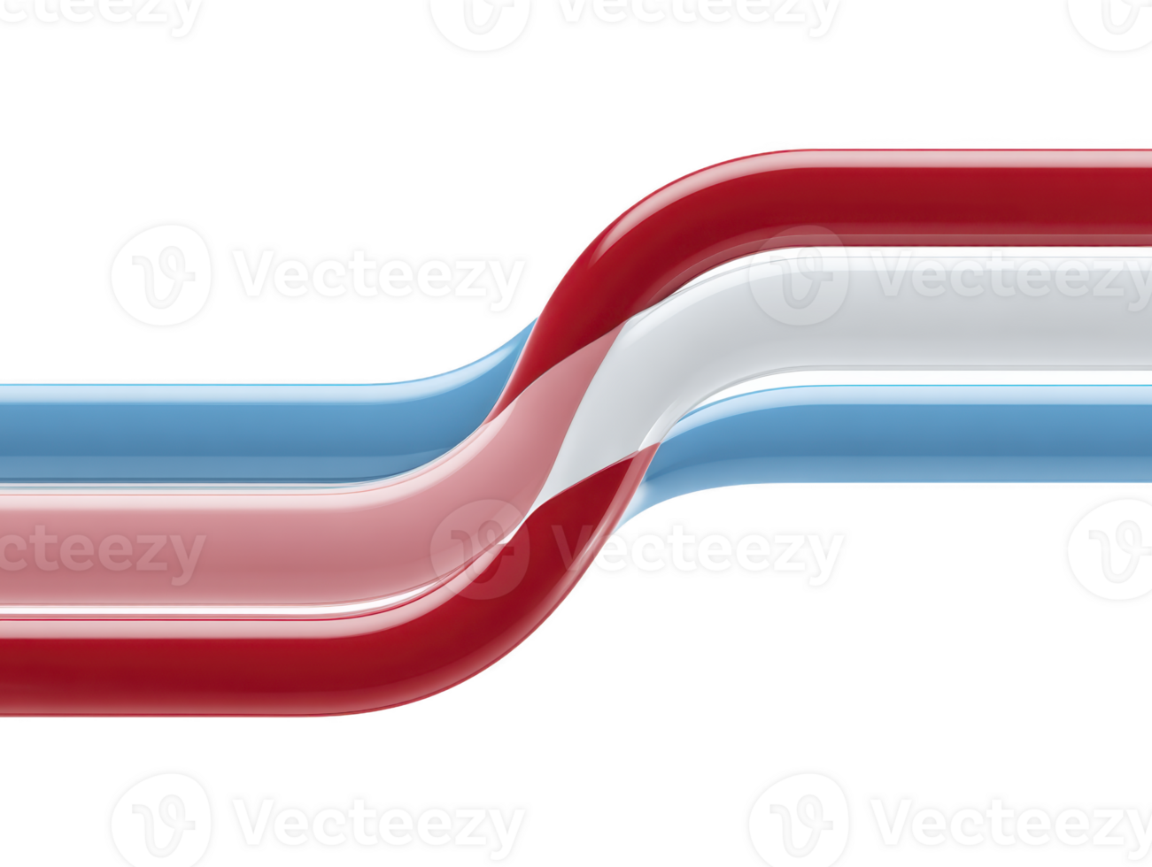 Curved red, white, and blue glossy lines intersect on transparency background, creating modern abstract design with smooth, flowing appearance and sense of movement and energy png