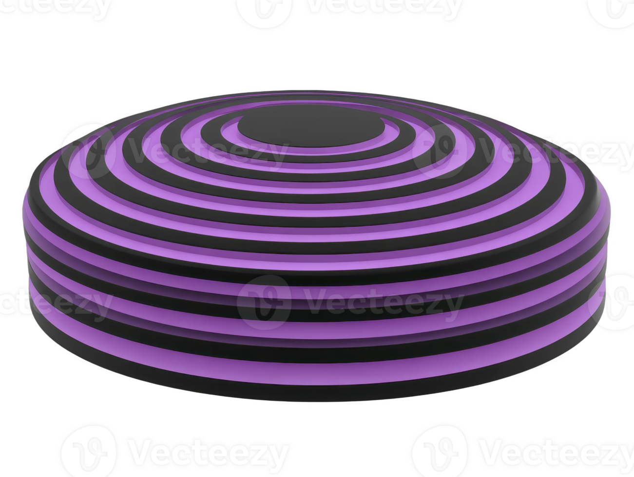 Purple and black concentric circle pattern, abstract geometric design, 3D round shape, modern minimal style, isolated on transparency background, creative visual art png