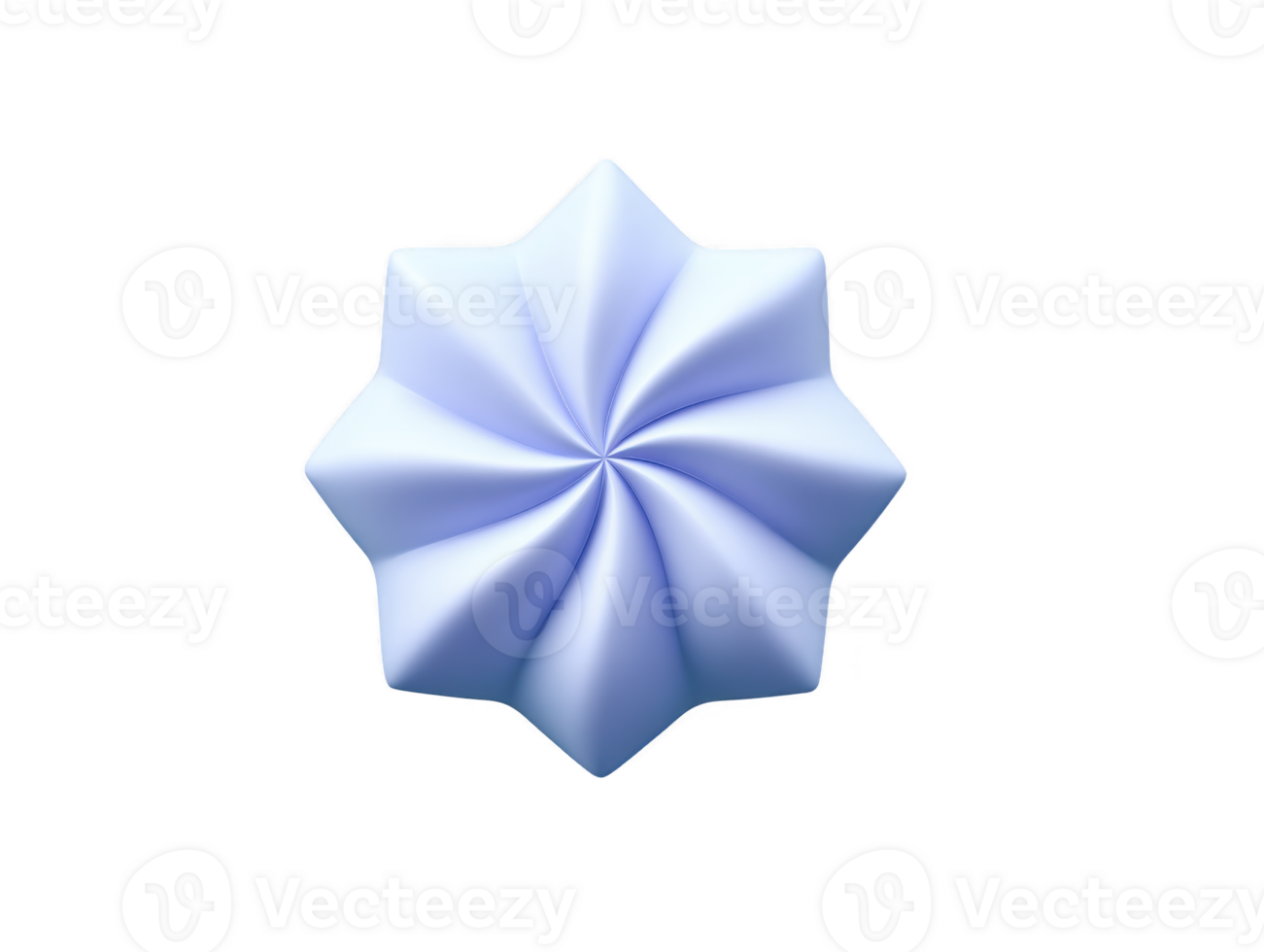 Blue geometric star shape with smooth, twisted folds and soft shadows, isolated on transparent background, modern abstract design, calm and creative mood png