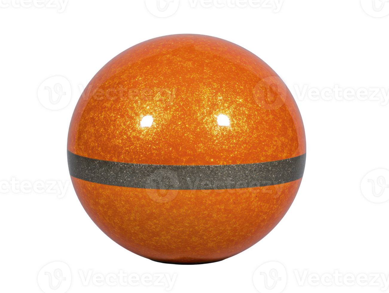 Shiny orange sphere with single black horizontal stripe, isolated on transparency background, features glossy reflective surface and vibrant color, suitable for design or decoration concepts png